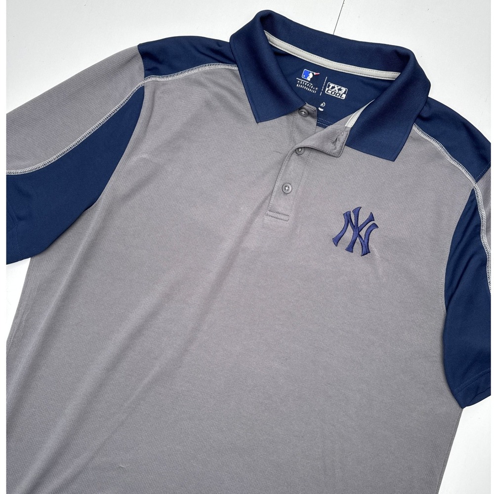 MLB New York Yankees Mens Large Grey Navy TX3 Cool Performance Polo Shirt